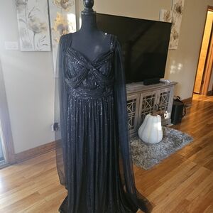 Elegant Black Gown with Sheer Overlay